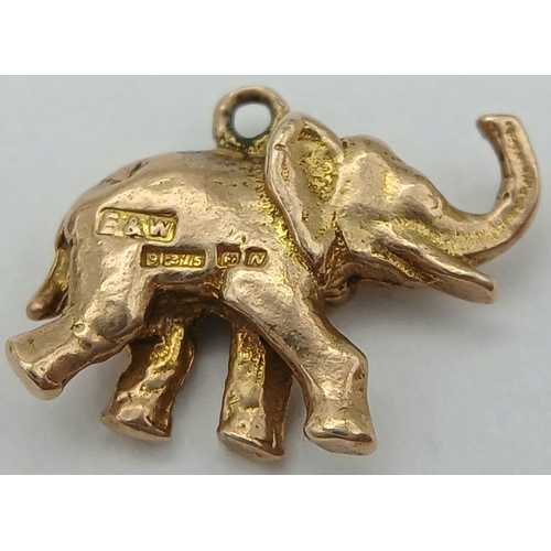 63 - 9 carat GOLD ELEPHANT CHARM. 3.2 grams.