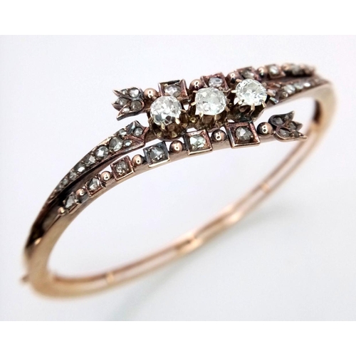 15 - A 18K Yellow Gold 45 Old Cut Diamond Set Bangle, 16.7g total weight, 5cm diameter.

ref: SS01