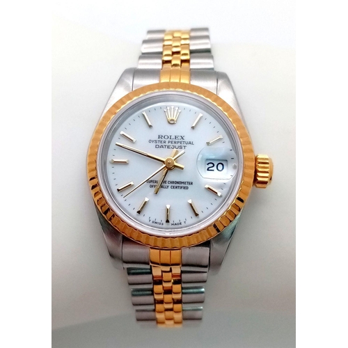 16 - A Rolex Oyster Perpetual Datejust Ladies Watch. Model 69173. Bi-metal (gold and stainless steel) bra... 