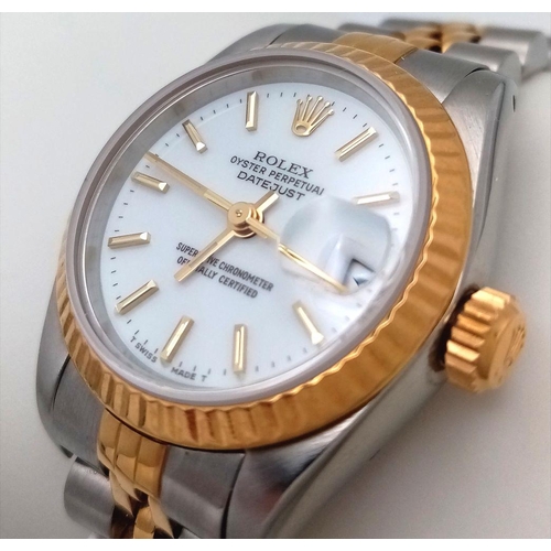 16 - A Rolex Oyster Perpetual Datejust Ladies Watch. Model 69173. Bi-metal (gold and stainless steel) bra... 