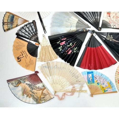 135 - A selection of 29 vintage/antique hand fans, various designs and sizes, both print and hand painted,... 