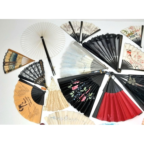 135 - A selection of 29 vintage/antique hand fans, various designs and sizes, both print and hand painted,... 