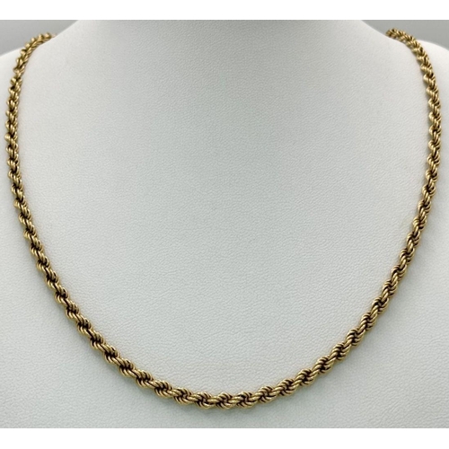 22 - A Classic 9K Yellow Gold Rope Necklace. 56cm. 7.2g.