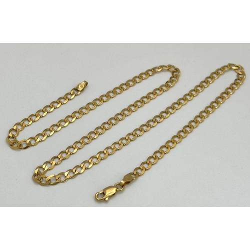 24 - A 9K Yellow Gold Flat Curb Link Chain. 44cm. 8g weight.