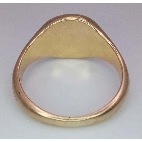 36 - A Vintage 9K Yellow Gold Signet Ring. Initialled. Size Z + 1. 10.2g weight.