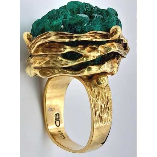 52 - A vintage, 18 K yellow gold, uniquely created, “brutalist” ring with a large cluster of beautifully ... 