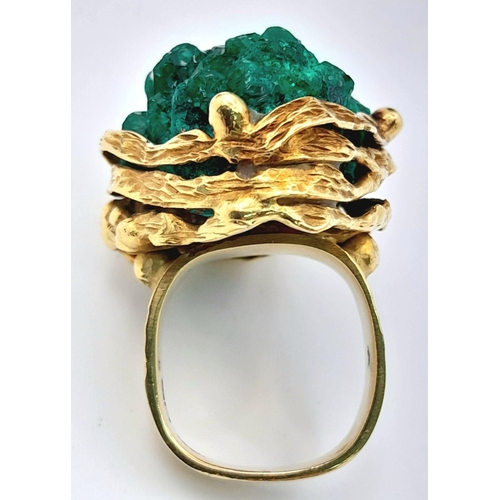 52 - A vintage, 18 K yellow gold, uniquely created, “brutalist” ring with a large cluster of beautifully ... 