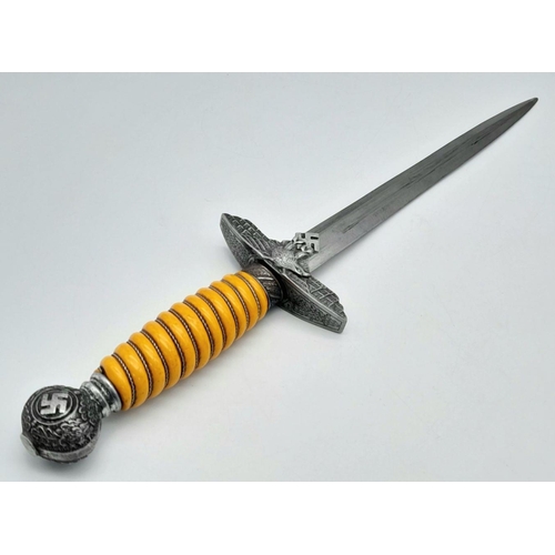 13 - 3rd Reich 2nd Pattern Luftwaffe Dagger. Very nice Unmarked late War example with pumpkin coloured gr... 