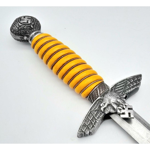 13 - 3rd Reich 2nd Pattern Luftwaffe Dagger. Very nice Unmarked late War example with pumpkin coloured gr... 