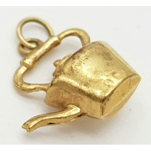 161 - Vintage hallmarked 9 carat GOLD CHARM in the form of a KETTLE. 0.69 grams.