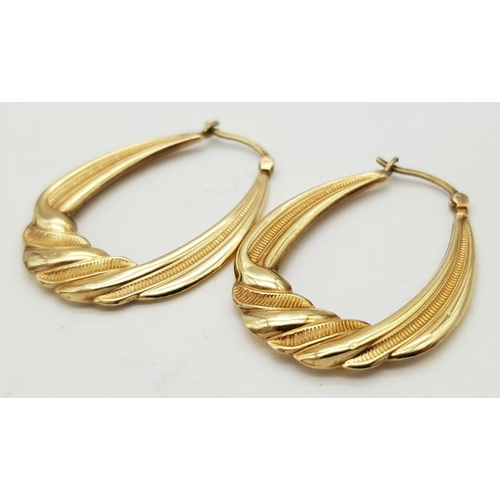 168 - Traditional pair of 9 CARAT GOLD CREOLE HOOP EARRINGS.  2.1 grams.