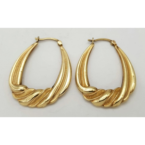 168 - Traditional pair of 9 CARAT GOLD CREOLE HOOP EARRINGS.  2.1 grams.