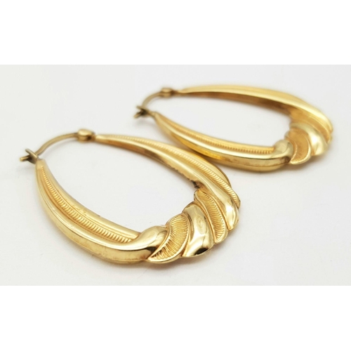 168 - Traditional pair of 9 CARAT GOLD CREOLE HOOP EARRINGS.  2.1 grams.