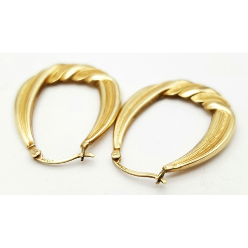 168 - Traditional pair of 9 CARAT GOLD CREOLE HOOP EARRINGS.  2.1 grams.