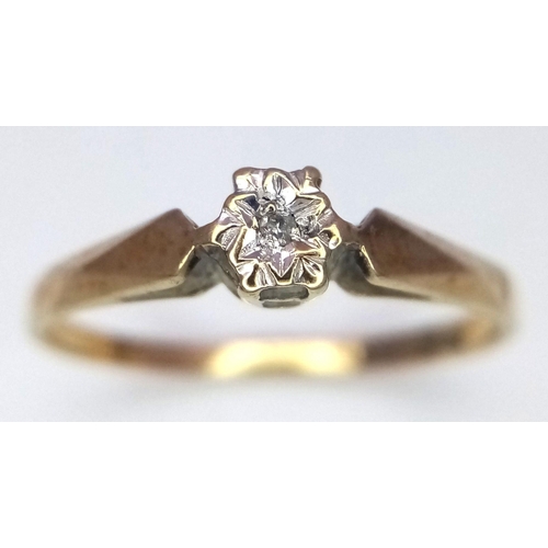 189 - An appealing subtle and dainty 9 carat GOLD and DIAMOND RING. Full UK hallmark. Complete with ring b... 