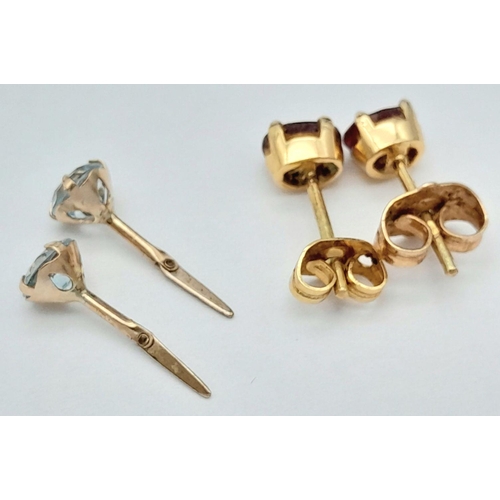 196 - 2 x pairs of GEM SET GOLD STUD EARRINGS. To include a pair of RUBY and GOLD EARRINGS Complete with g... 