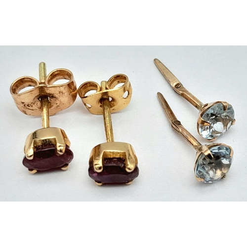 196 - 2 x pairs of GEM SET GOLD STUD EARRINGS. To include a pair of RUBY and GOLD EARRINGS Complete with g... 