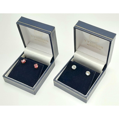 196 - 2 x pairs of GEM SET GOLD STUD EARRINGS. To include a pair of RUBY and GOLD EARRINGS Complete with g... 