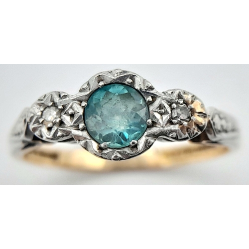 21 - Beautiful antique 18 CARAT GOLD and PLATINUM RING. Set with AQUAMARINE and DIAMONDS. 2.8 grams. Size... 