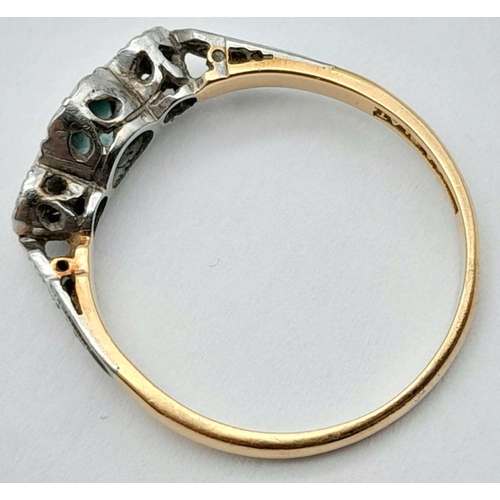 21 - Beautiful antique 18 CARAT GOLD and PLATINUM RING. Set with AQUAMARINE and DIAMONDS. 2.8 grams. Size... 