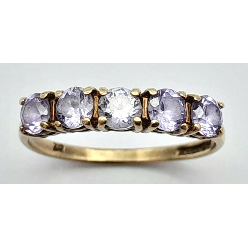 231 - Beautiful 9 carat GOLD RING set with PINK and WHITE LIGHT CATCHING ZIRCONIA. Mounted in a 5 x GEMSTO... 