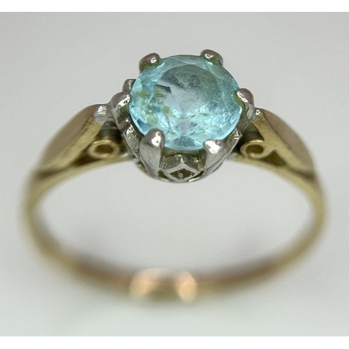 266 - Classic 9 carat GOLD and AQUAMARINE SOLITAIRE RING. Complete with jewellers ring box. 1.7 grams. Siz... 