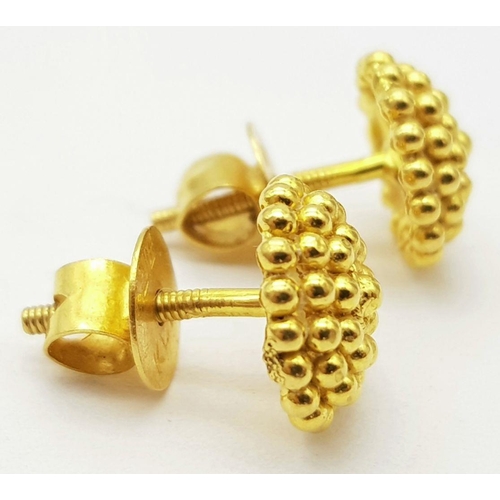 28 - Magnificent pair of 22 carat GOLD EARRINGS. Far Eastern origin ,complete with screw fitting GOLD BAC... 