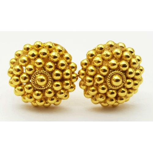 28 - Magnificent pair of 22 carat GOLD EARRINGS. Far Eastern origin ,complete with screw fitting GOLD BAC... 