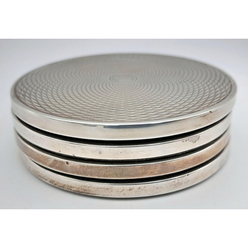 280 - Set of 4 x  vintage Hallmarked SILVER COASTERS. 8 cm diameter. Gross weight (filled) 158 grams. Full... 