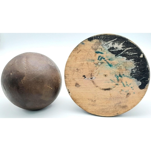 6 - Napoleonic Period Cannon Ball. Mounted on a plinth with a silver “Waterloo” Scroll” & a paper label ... 