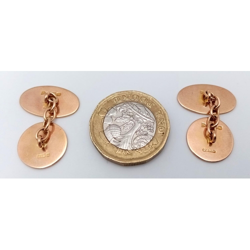 49 - Elegant pair of  Vintage 9 carat GOLD CUFFLINKS.  Chain linked with attractive engine turned design.... 