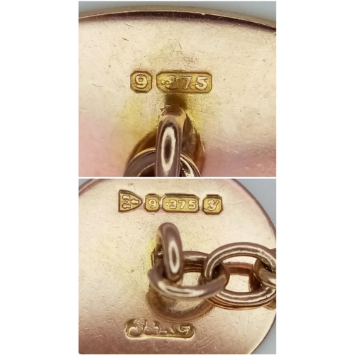 49 - Elegant pair of  Vintage 9 carat GOLD CUFFLINKS.  Chain linked with attractive engine turned design.... 