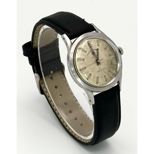 71 - A Vintage Favre Leuba Sea King Gents Watch. Black leather strap. Stainless steel case - 34mm. Manuel... 