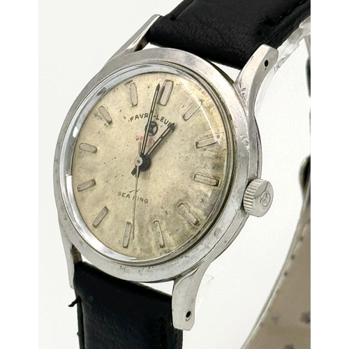 71 - A Vintage Favre Leuba Sea King Gents Watch. Black leather strap. Stainless steel case - 34mm. Manuel... 