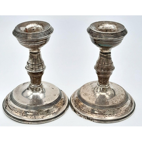 1779 - A Pair of Small Antique Sterling Silver Candlesticks. Birmingham hallmarks. Weighted bases. 354g tot... 