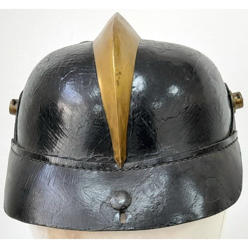 132 - Unusual Imperial German Fire Helmet. A standard 1915 Pattern Army Pickelhaube Marked to the 19th Inf... 