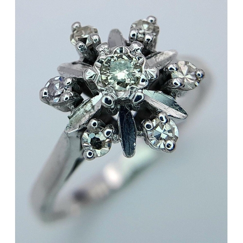 137 - AN 18K WHITE GOLD DIAMOND CLUSTER RING 3.8G  TOTAL WEIGHT, SIZE N.

ref: SC 1102