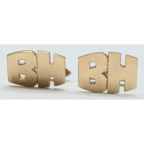 173 - A PAIR OF 9K YELLOW GOLD BH INITIALED CUFFLINKS HAND MADE 7.8G TOTAL WEIGHT.

ref: PWN 7480 - 4