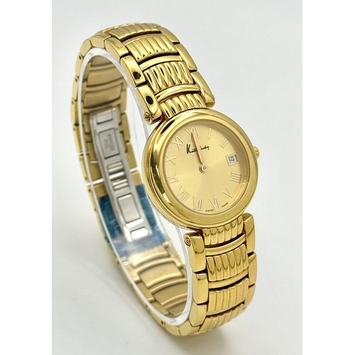 201 - A KUTCHINSKY ORIGINAL GOLD TONE WATCH 667.359 WITH DATE FUNCTION UNWORN WITH STICKERS NEEDS NEW BATT... 