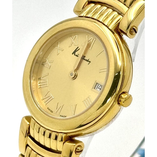 201 - A KUTCHINSKY ORIGINAL GOLD TONE WATCH 667.359 WITH DATE FUNCTION UNWORN WITH STICKERS NEEDS NEW BATT... 