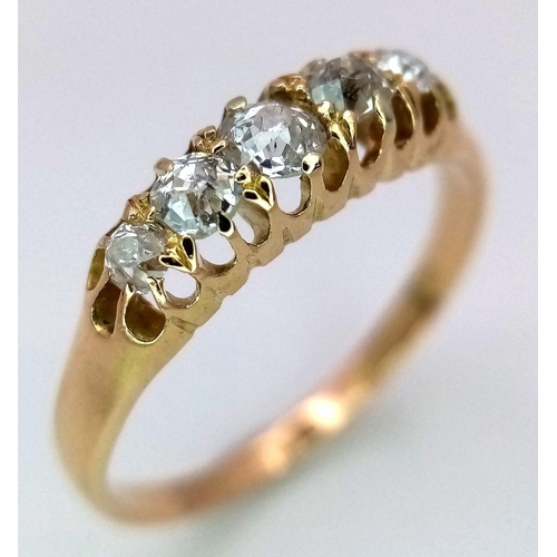 221 - AN 18K YELLOW GOLD ANTIQUE OLD CUT DIAMOND 5 STONE RING 0.30CT, 2.1G TOTAL WEIGHT, SIZE L.

ref: SC ... 