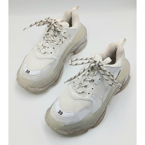 246 - A Pair of Balenciaga Triple S Women's White Trainers. Size 6 UK. Lightly worn and in good condition.... 