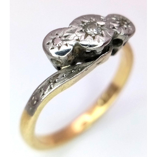 255 - AN ANTIQUE 18K GOLD DIAMOND TRILOGY RING .    3.4gms    size K/L