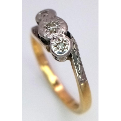 255 - AN ANTIQUE 18K GOLD DIAMOND TRILOGY RING .    3.4gms    size K/L