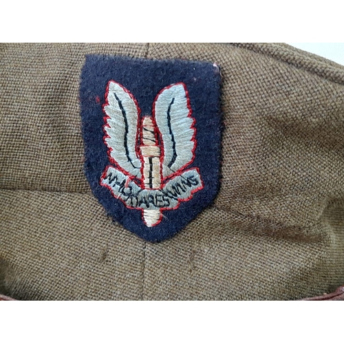 286 - WW2 British Officers Peaked Cap with a cloth SAS Cap Badge.