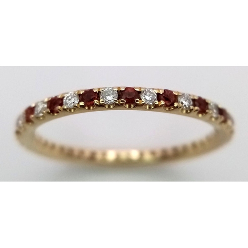 291 - A 14K YELLOW GOLD ( TESTED ) DIAMOND & RUBY FULL ETERNITY BAND RING 1.7G TOTAL WEIGHT, SIZE N.

ref:... 