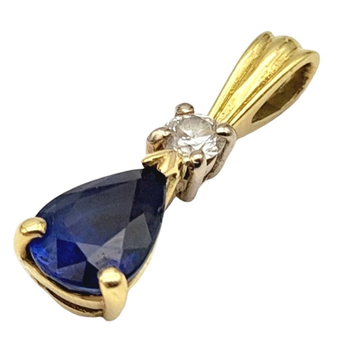 305 - AN 18K YELLOW GOLD DIAMOND & SAPPHIRE DROP PENDANT 1.4G TOTAL WEIGHT, 2CM LENGTH.

ref: SC 1103