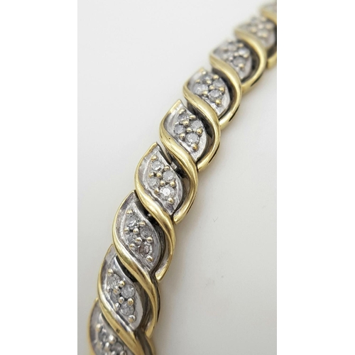 46 - A 9K YELLOW GOLD DIAMOND SET BRACELET 0.85CT, APPROX 12.5G TOTAL WEIGHT, 19CM LENGTH.

ref: SC 1116