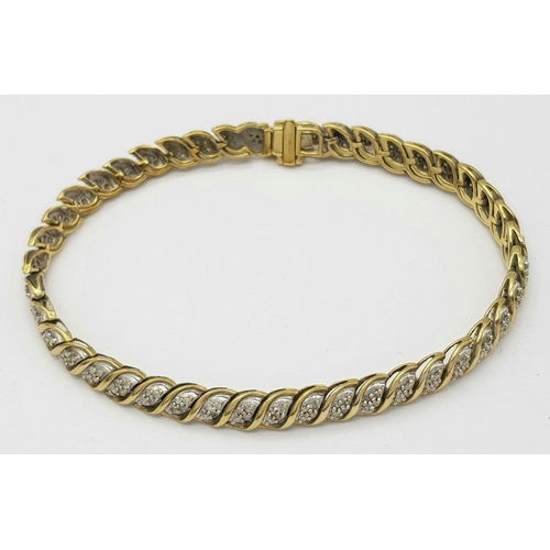 46 - A 9K YELLOW GOLD DIAMOND SET BRACELET 0.85CT, APPROX 12.5G TOTAL WEIGHT, 19CM LENGTH.

ref: SC 1116