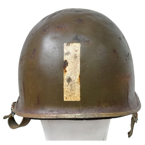 97 - WW2 US Swivel Bale M1 Helmet with Captains Bars and insignia of the 29th Infantry Division. The Fire... 